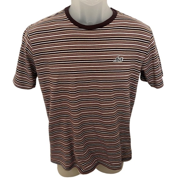 Lost Skate Surf Brown Stripes Short Sleeve Tee Shirt Men S Small - Picture 1 of 5